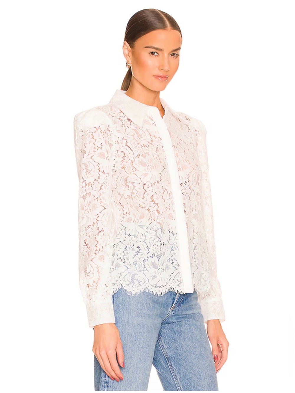 L'AGENCE White Lace Button-Front Blouse
